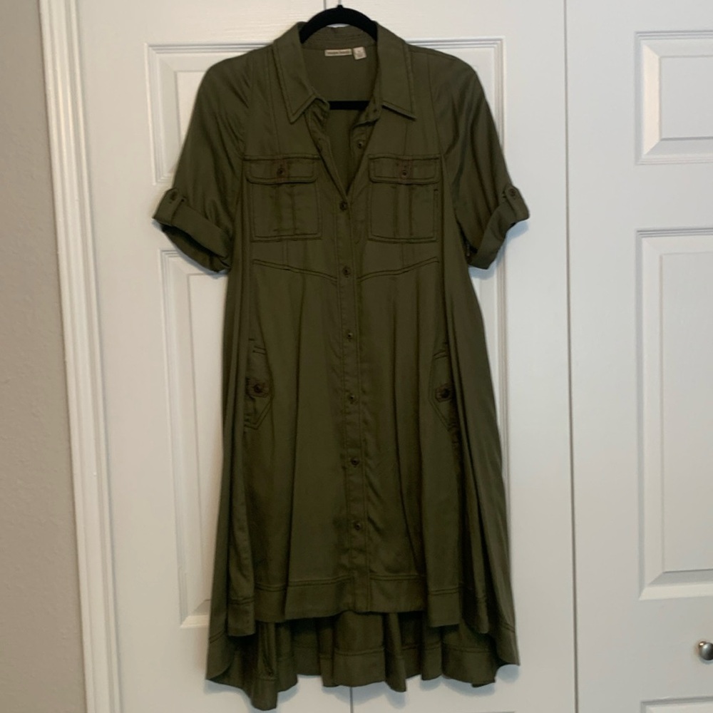 Anthropologie button up green dress